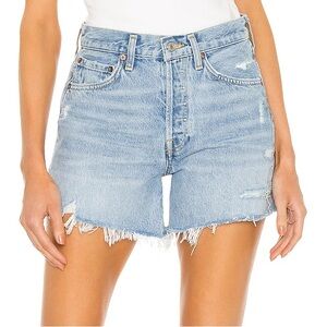 Agolde Light Blue Distressed Denim Shorts